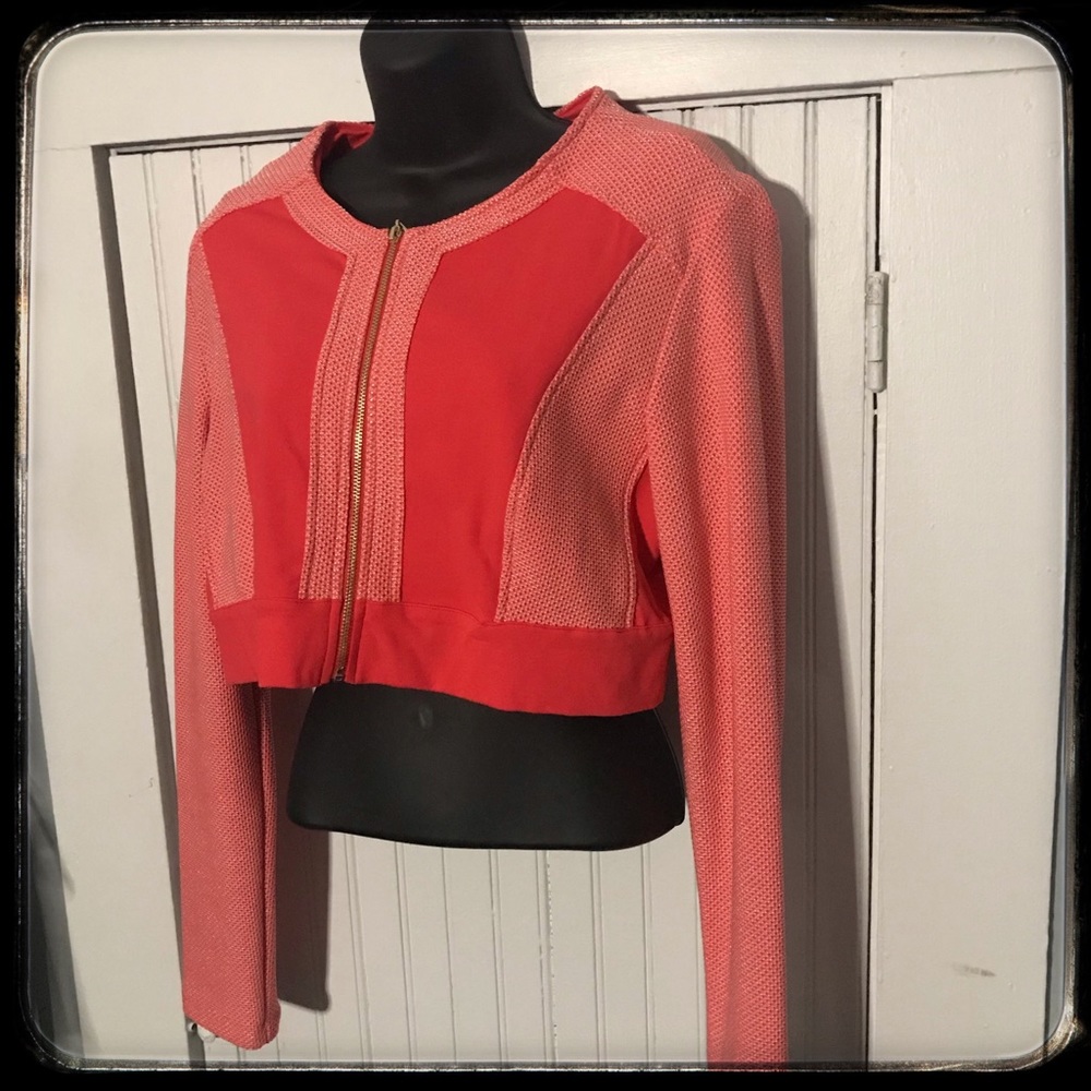 📣SOLD Bebe Cropped Metallic Tweed Coral Jacket NWT